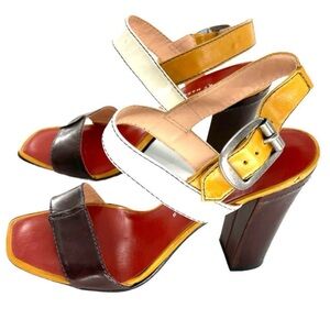 Marc by Marc Jacobs Multicolor Leather Ankle Strap Block Heel Sandals